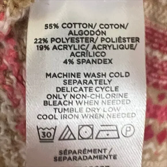 LOFT Striped Fair Isle Everyday Sweater Cotton Blend Red and Tan Size Large - Picture 7 of 7